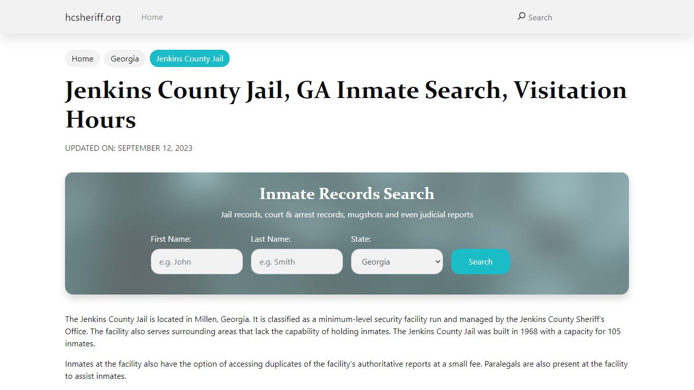 Jenkins County Jail, GA Inmate Search, Visitation Hours